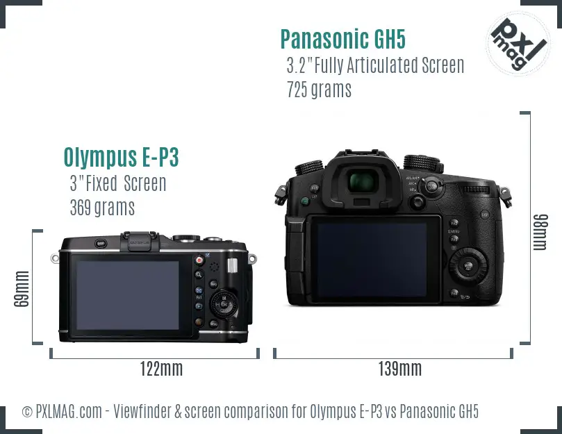 Olympus E-P3 vs Panasonic GH5 Screen and Viewfinder comparison
