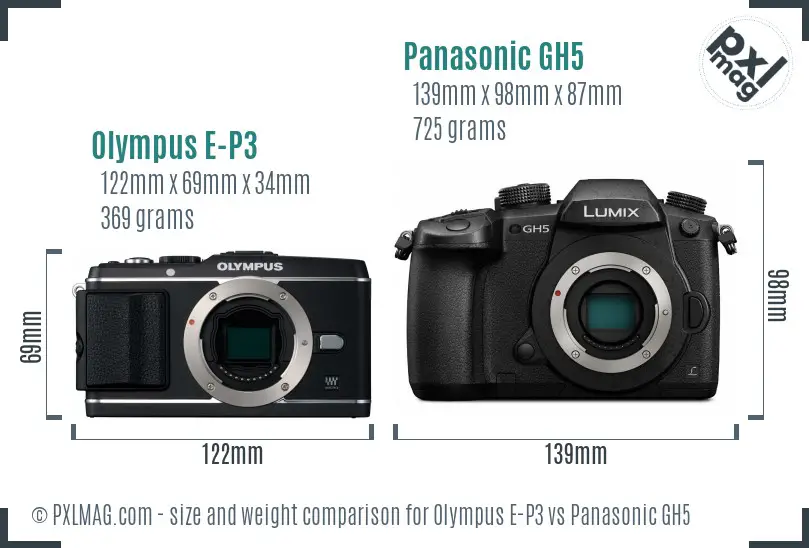 Olympus E-P3 vs Panasonic GH5 size comparison