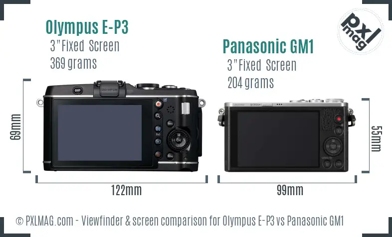 Olympus E-P3 vs Panasonic GM1 Screen and Viewfinder comparison