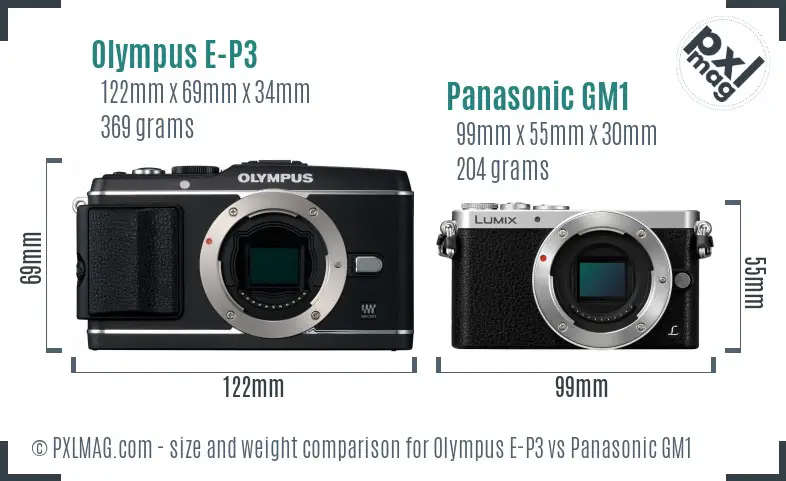 Olympus E-P3 vs Panasonic GM1 size comparison