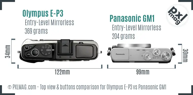 Olympus E-P3 vs Panasonic GM1 top view buttons comparison
