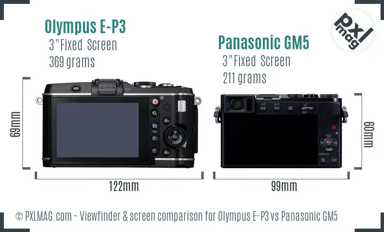 Olympus E-P3 vs Panasonic GM5 Screen and Viewfinder comparison