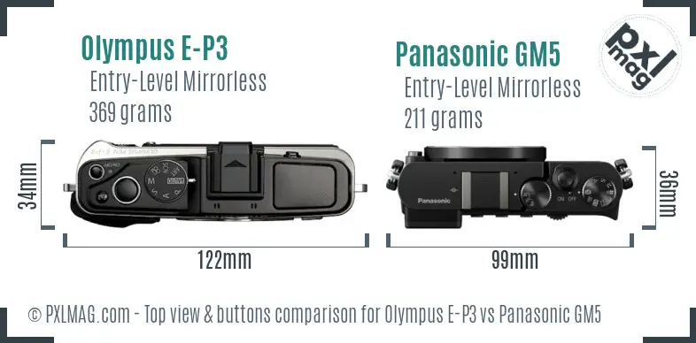 Olympus E-P3 vs Panasonic GM5 top view buttons comparison
