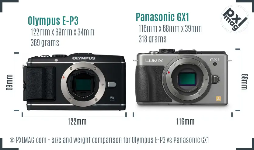 Olympus E-P3 vs Panasonic GX1 size comparison