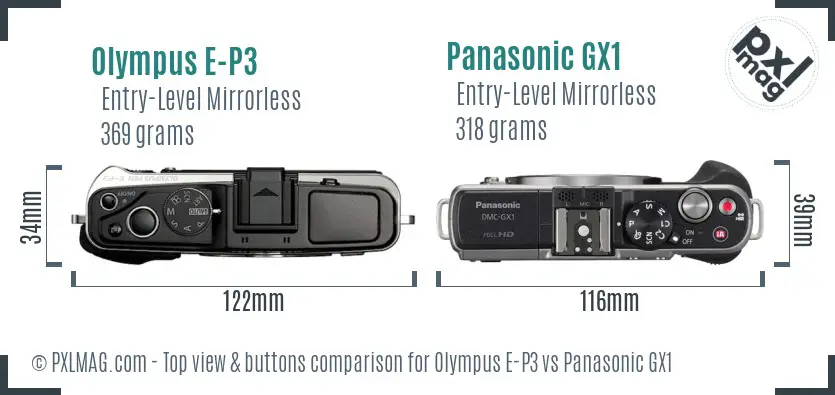 Olympus E-P3 vs Panasonic GX1 top view buttons comparison