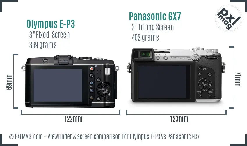 Olympus E-P3 vs Panasonic GX7 Screen and Viewfinder comparison