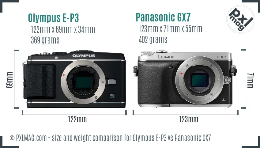 Olympus E-P3 vs Panasonic GX7 size comparison