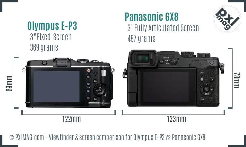 Olympus E-P3 vs Panasonic GX8 Screen and Viewfinder comparison