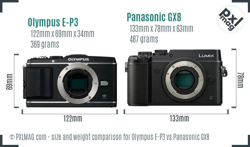 Olympus E-P3 vs Panasonic GX8 size comparison