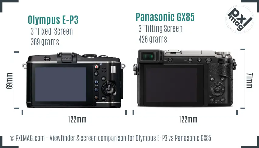 Olympus E-P3 vs Panasonic GX85 Screen and Viewfinder comparison