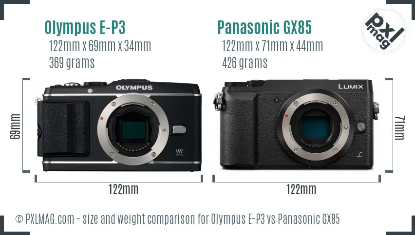 Olympus E-P3 vs Panasonic GX85 size comparison