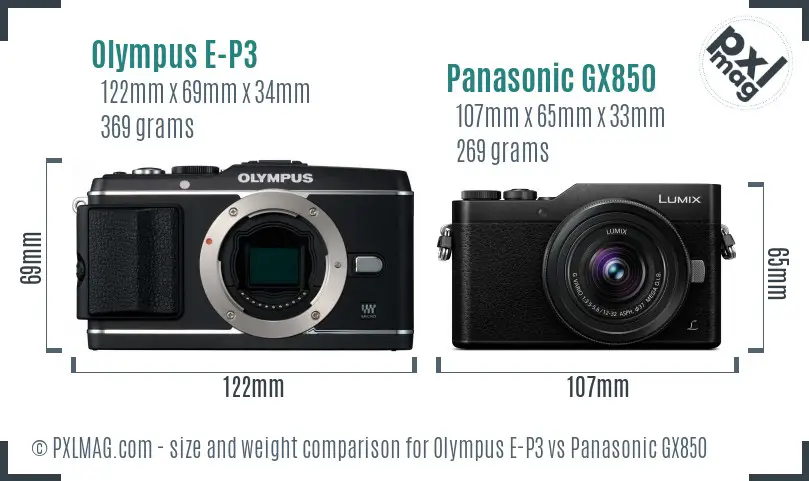 Olympus E-P3 vs Panasonic GX850 size comparison