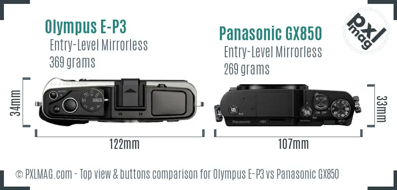 Olympus E-P3 vs Panasonic GX850 top view buttons comparison