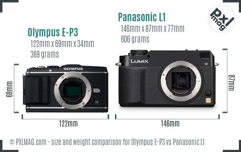 Olympus E-P3 vs Panasonic L1 size comparison