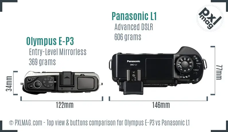 Olympus E-P3 vs Panasonic L1 top view buttons comparison