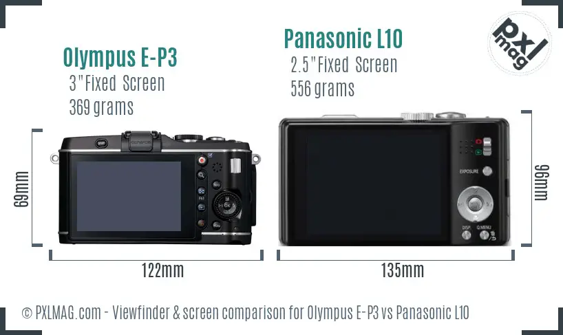 Olympus E-P3 vs Panasonic L10 Screen and Viewfinder comparison