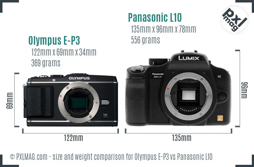 Olympus E-P3 vs Panasonic L10 size comparison