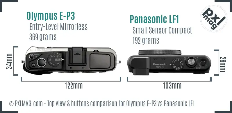 Olympus E-P3 vs Panasonic LF1 top view buttons comparison