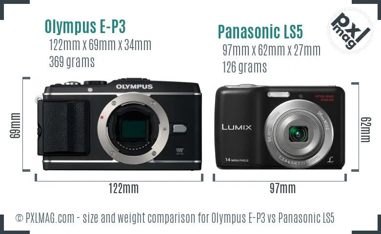 Olympus E-P3 vs Panasonic LS5 size comparison