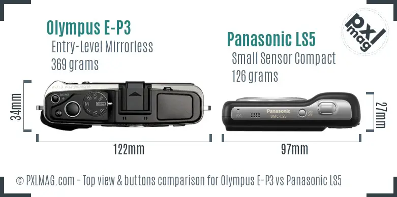 Olympus E-P3 vs Panasonic LS5 top view buttons comparison