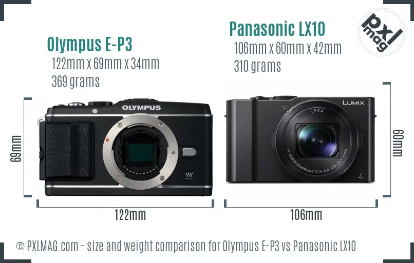 Olympus E-P3 vs Panasonic LX10 size comparison