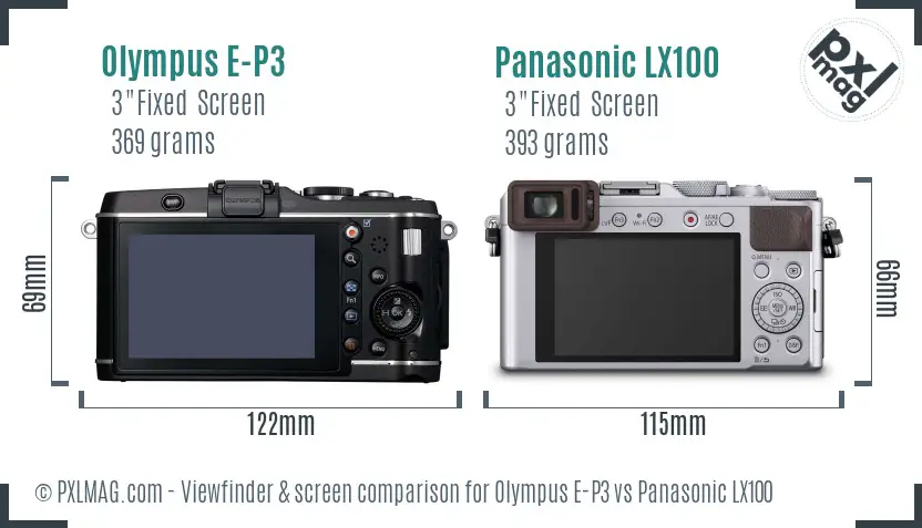 Olympus E-P3 vs Panasonic LX100 Screen and Viewfinder comparison