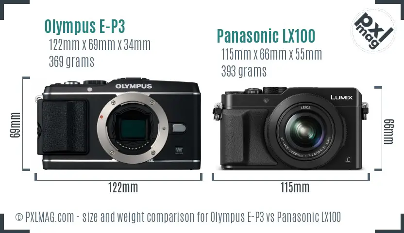 Olympus E-P3 vs Panasonic LX100 size comparison