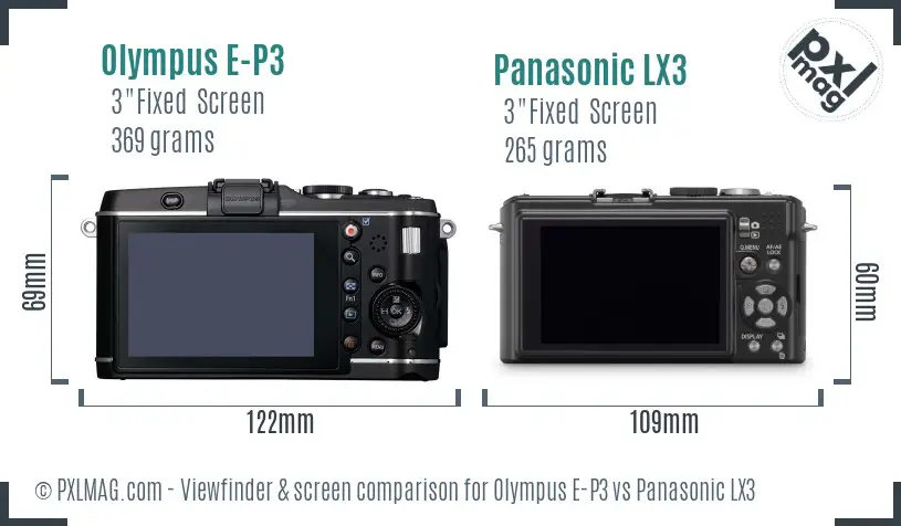 Olympus E-P3 vs Panasonic LX3 Screen and Viewfinder comparison