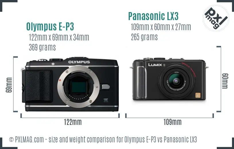 Olympus E-P3 vs Panasonic LX3 size comparison