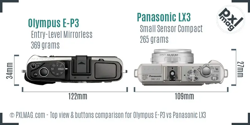 Olympus E-P3 vs Panasonic LX3 top view buttons comparison