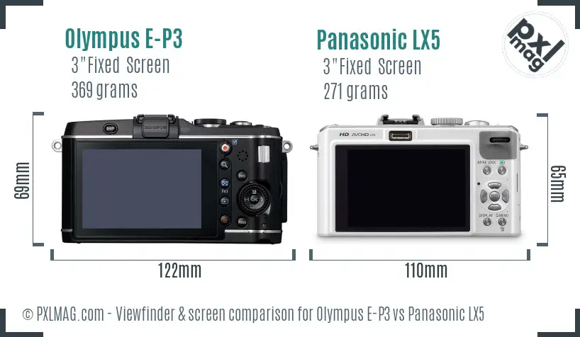 Olympus E-P3 vs Panasonic LX5 Screen and Viewfinder comparison