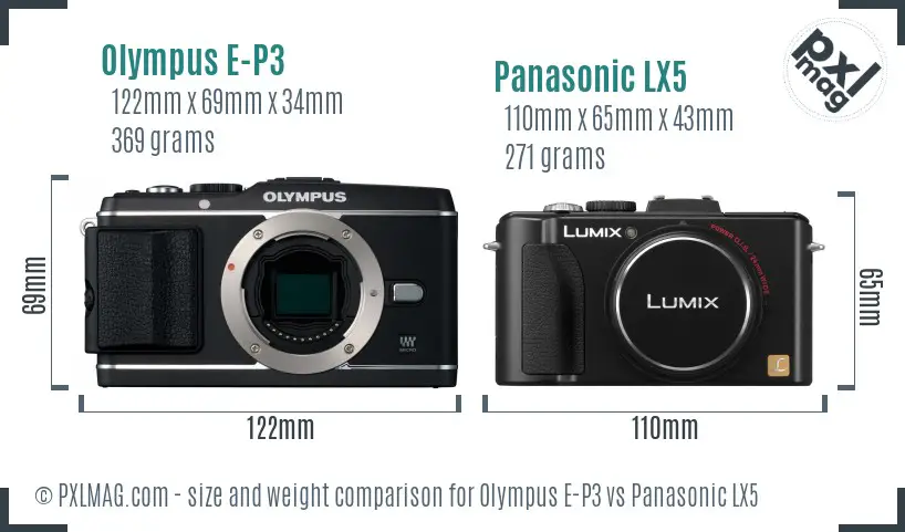 Olympus E-P3 vs Panasonic LX5 size comparison