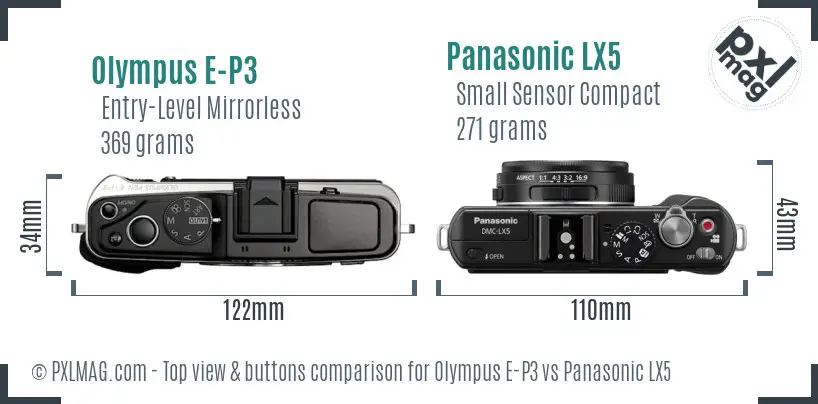 Olympus E-P3 vs Panasonic LX5 top view buttons comparison