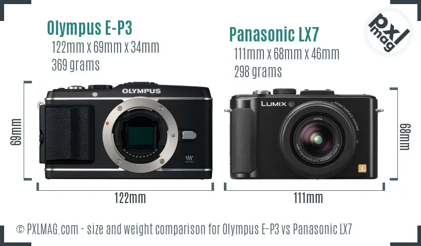 Olympus E-P3 vs Panasonic LX7 size comparison