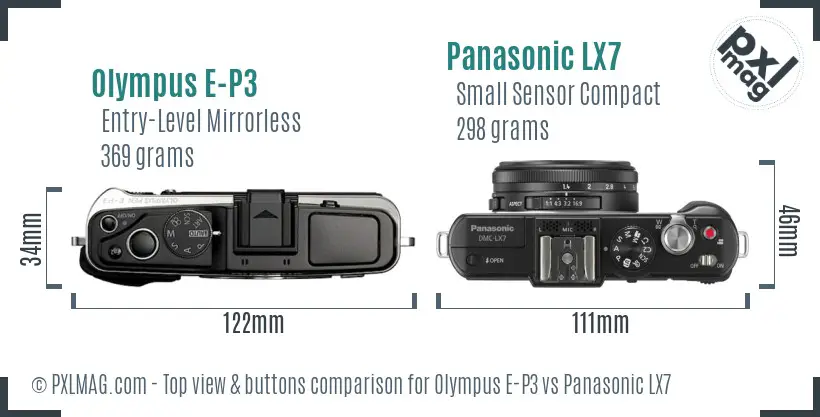 Olympus E-P3 vs Panasonic LX7 top view buttons comparison