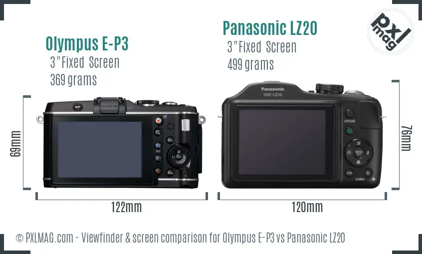 Olympus E-P3 vs Panasonic LZ20 Screen and Viewfinder comparison