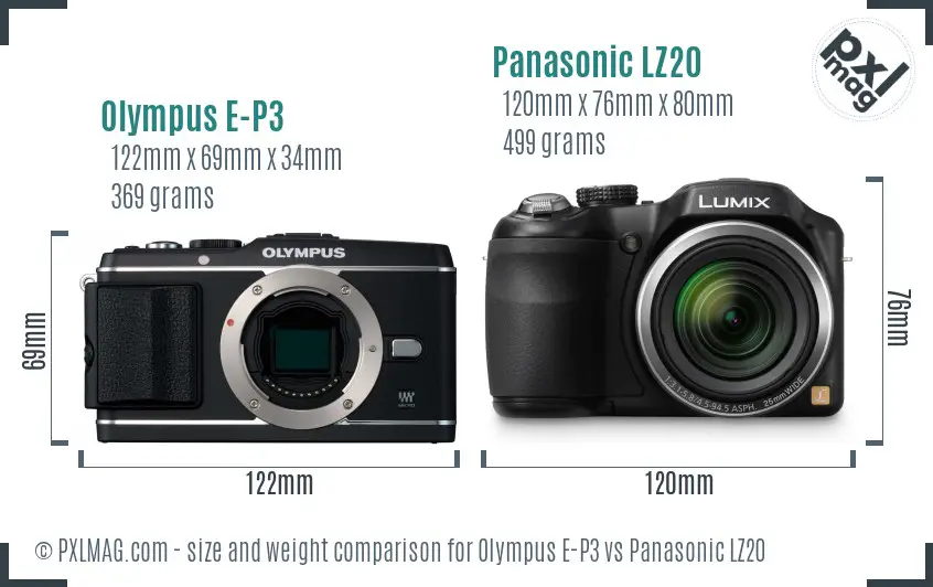 Olympus E-P3 vs Panasonic LZ20 size comparison