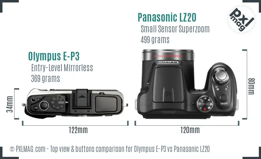 Olympus E-P3 vs Panasonic LZ20 top view buttons comparison