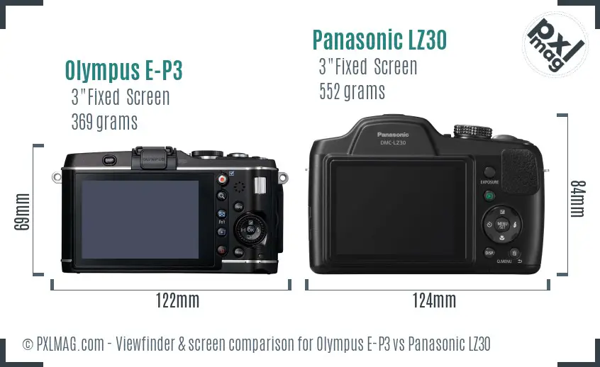 Olympus E-P3 vs Panasonic LZ30 Screen and Viewfinder comparison