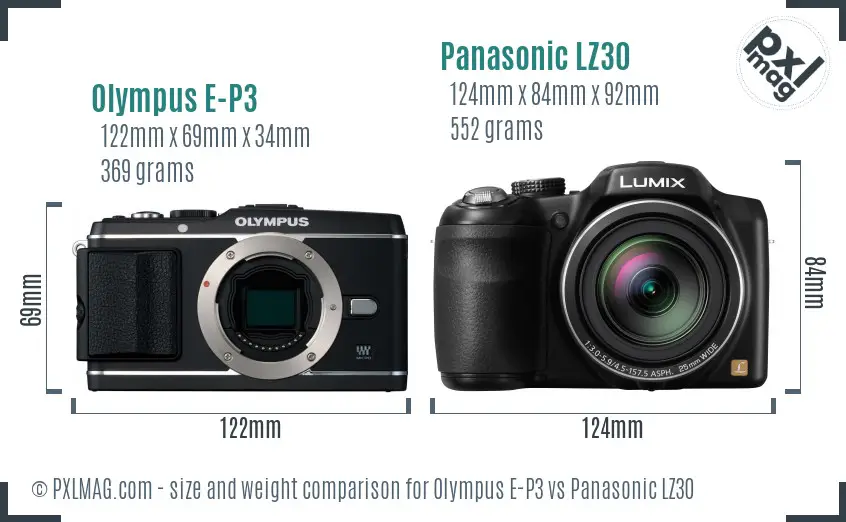 Olympus E-P3 vs Panasonic LZ30 size comparison