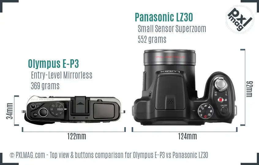 Olympus E-P3 vs Panasonic LZ30 top view buttons comparison