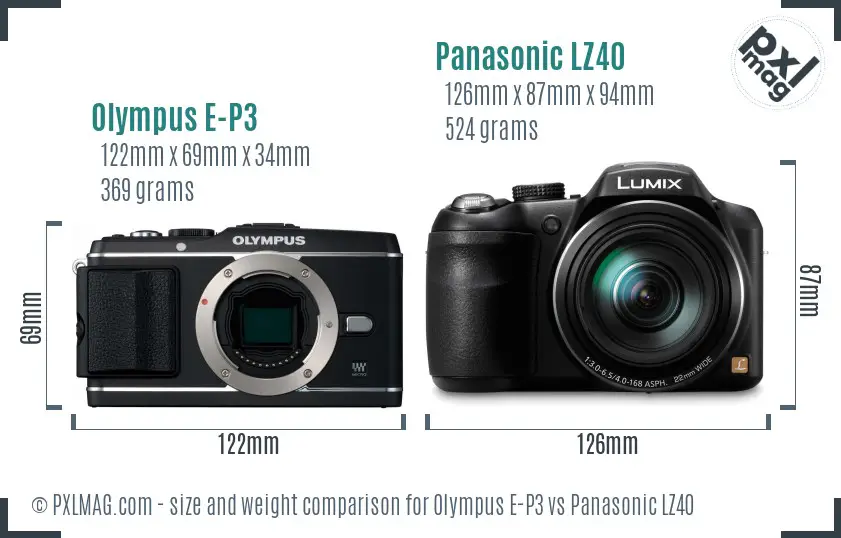 Olympus E-P3 vs Panasonic LZ40 size comparison