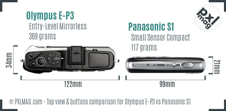 Olympus E-P3 vs Panasonic S1 top view buttons comparison