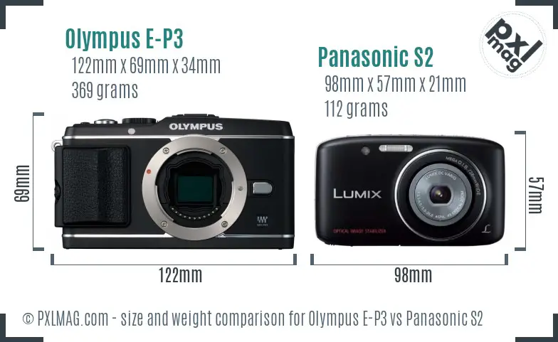Olympus E-P3 vs Panasonic S2 size comparison