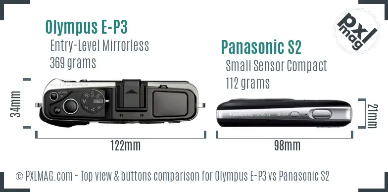 Olympus E-P3 vs Panasonic S2 top view buttons comparison