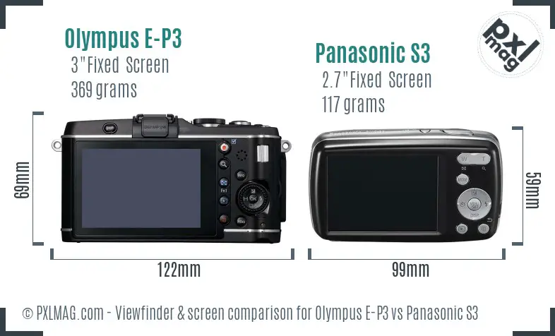 Olympus E-P3 vs Panasonic S3 Screen and Viewfinder comparison