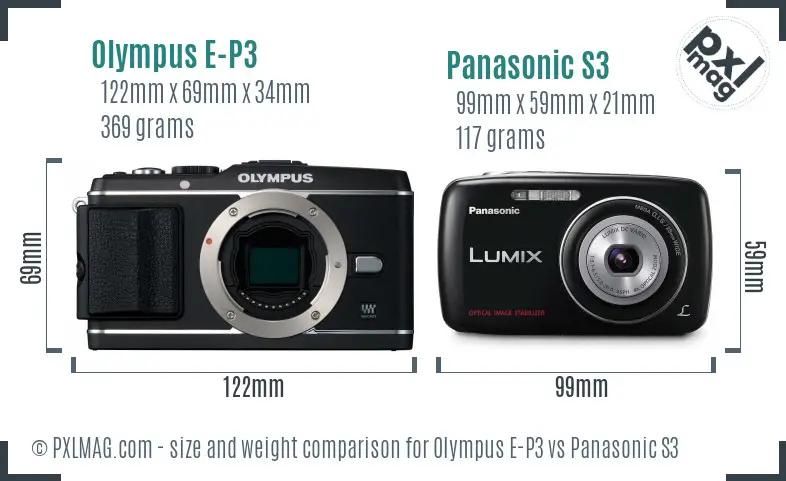 Olympus E-P3 vs Panasonic S3 size comparison