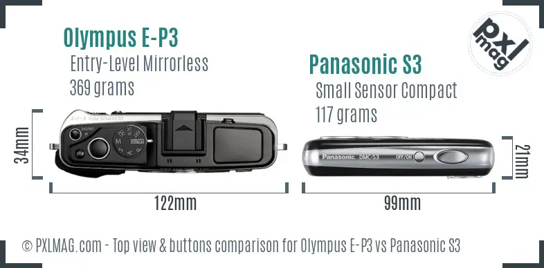 Olympus E-P3 vs Panasonic S3 top view buttons comparison