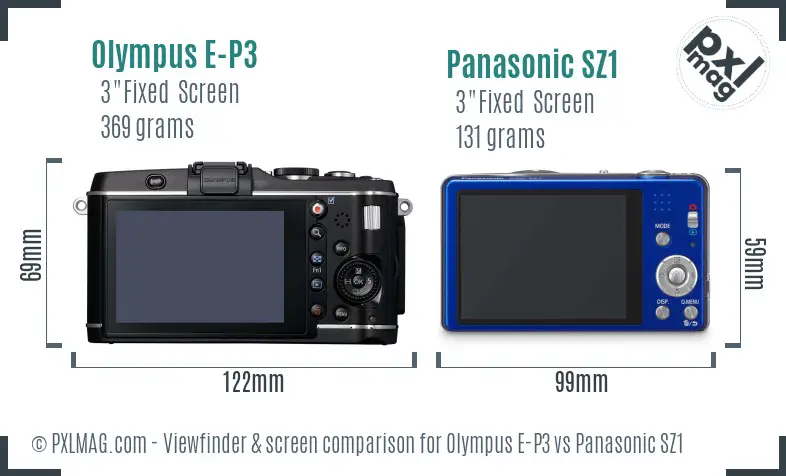 Olympus E-P3 vs Panasonic SZ1 Screen and Viewfinder comparison
