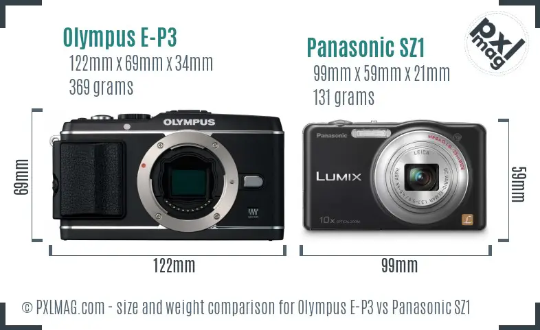 Olympus E-P3 vs Panasonic SZ1 size comparison